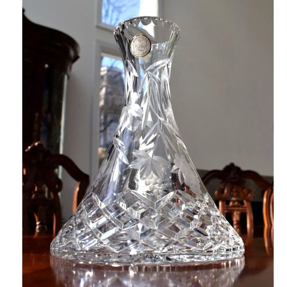 Polish 24% Lead Crystal Clear Decanter with Grape Motif – 9.25
